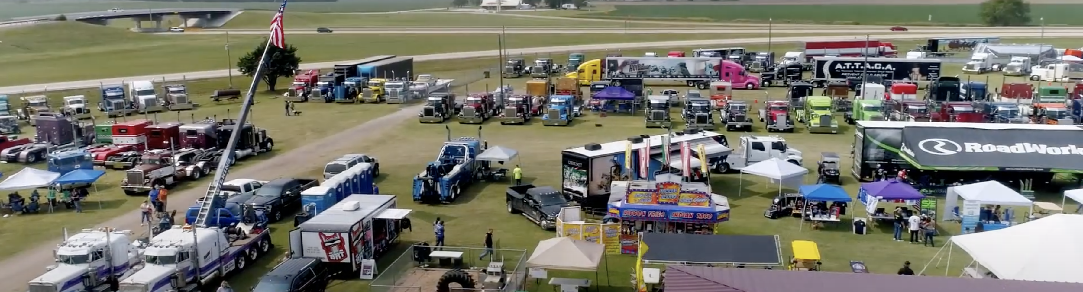 view of hundreds of trucks at the busted knuckle event